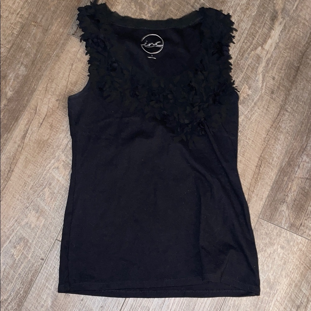 INC International Concepts Black Ruffled Tank Top